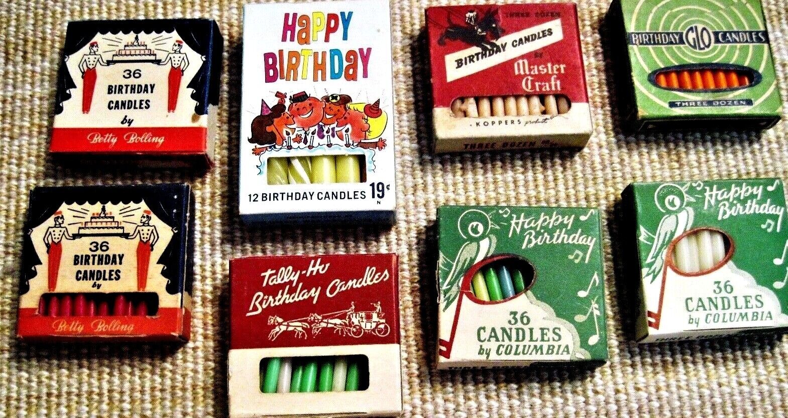 Vintage Lot Happy Birthday Candles Master Craft~sandusky Crayon~columbia~tallyho