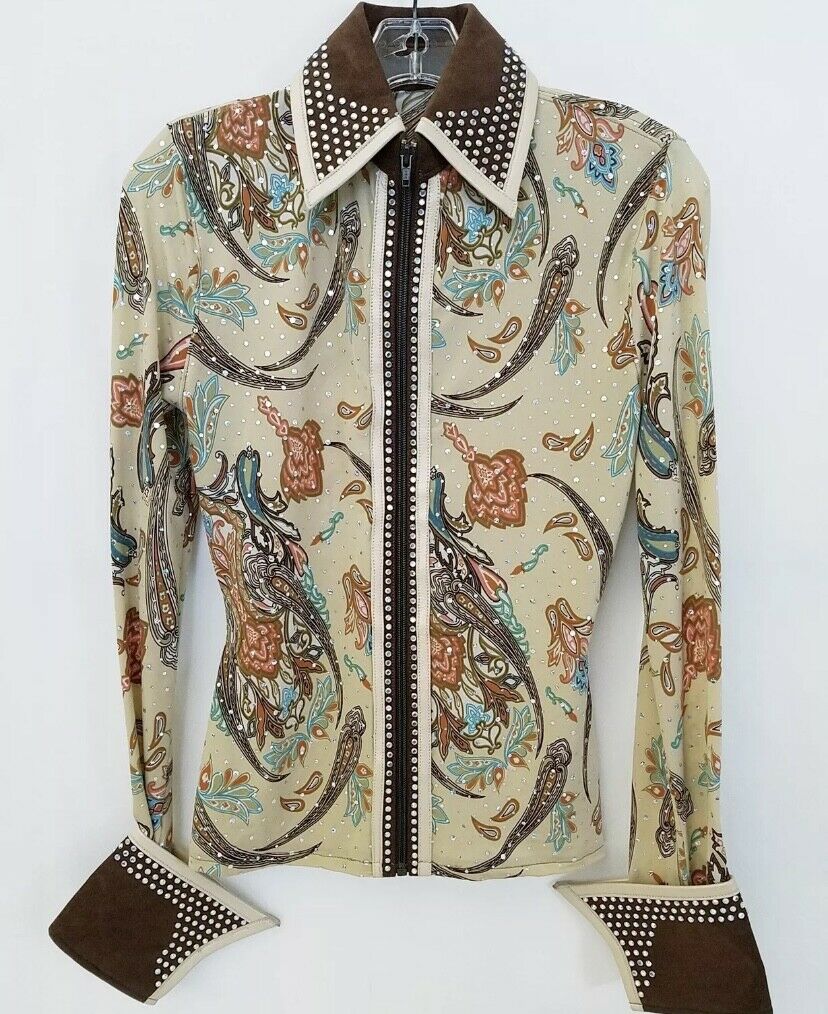 Diane Olsen Horsemanship Shirt Size 1 Floral Brown Designer