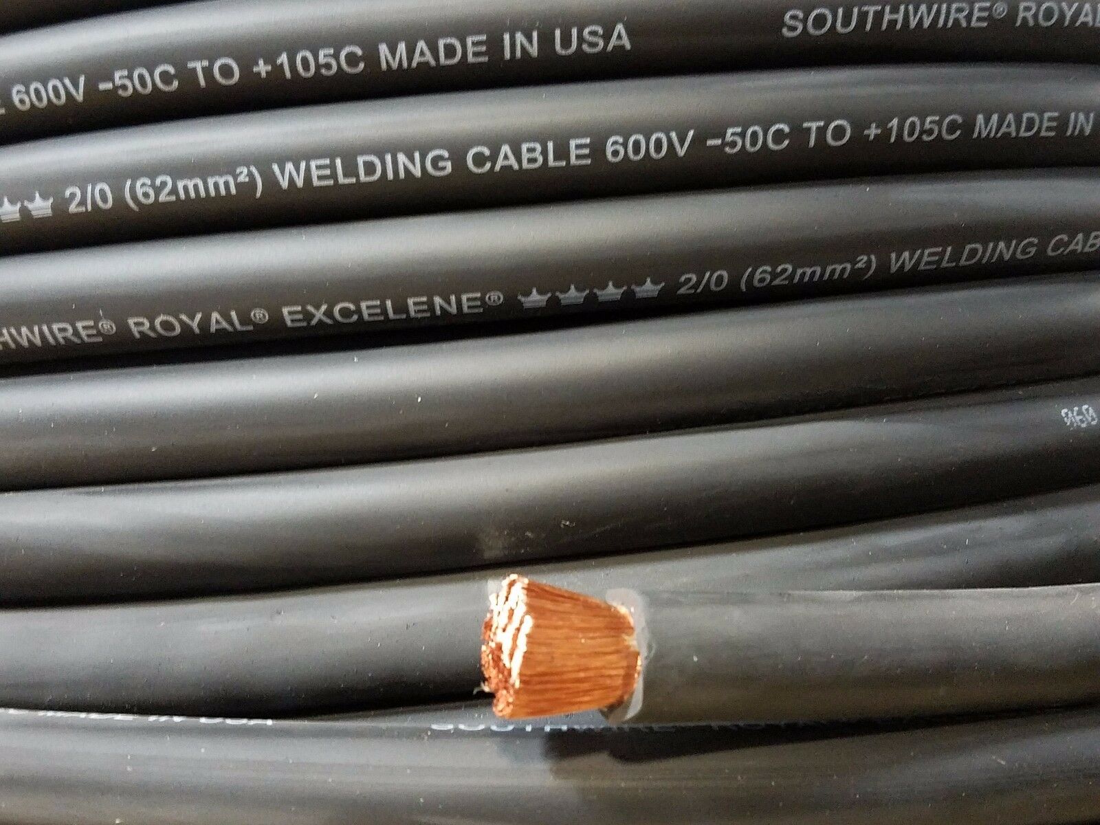 2/0 Excelene Welding Battery Cable Black 600v Usa Epdm Jacket (buy Per Foot)
